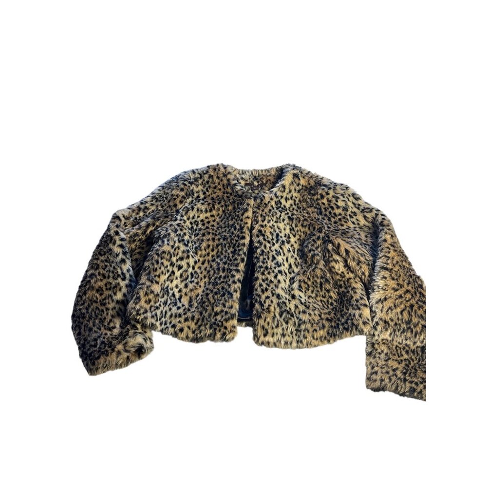 NWT- Fever Faux Fur Cheetah Print Jacket M With Inner-Locking Clasp At Neck